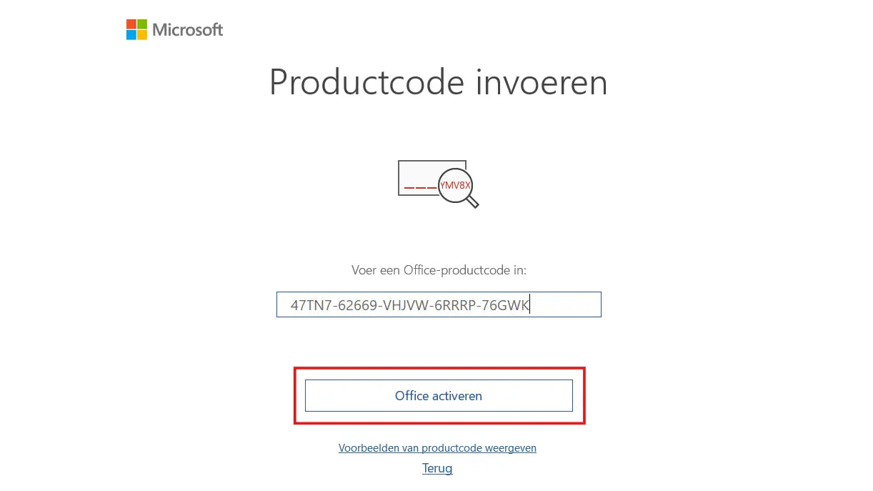 Enter product key in Office 2021
