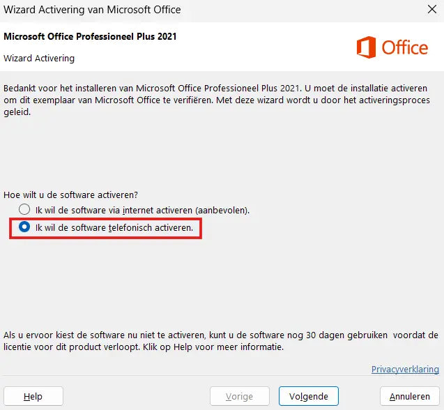 Activate Office 2021 by phone